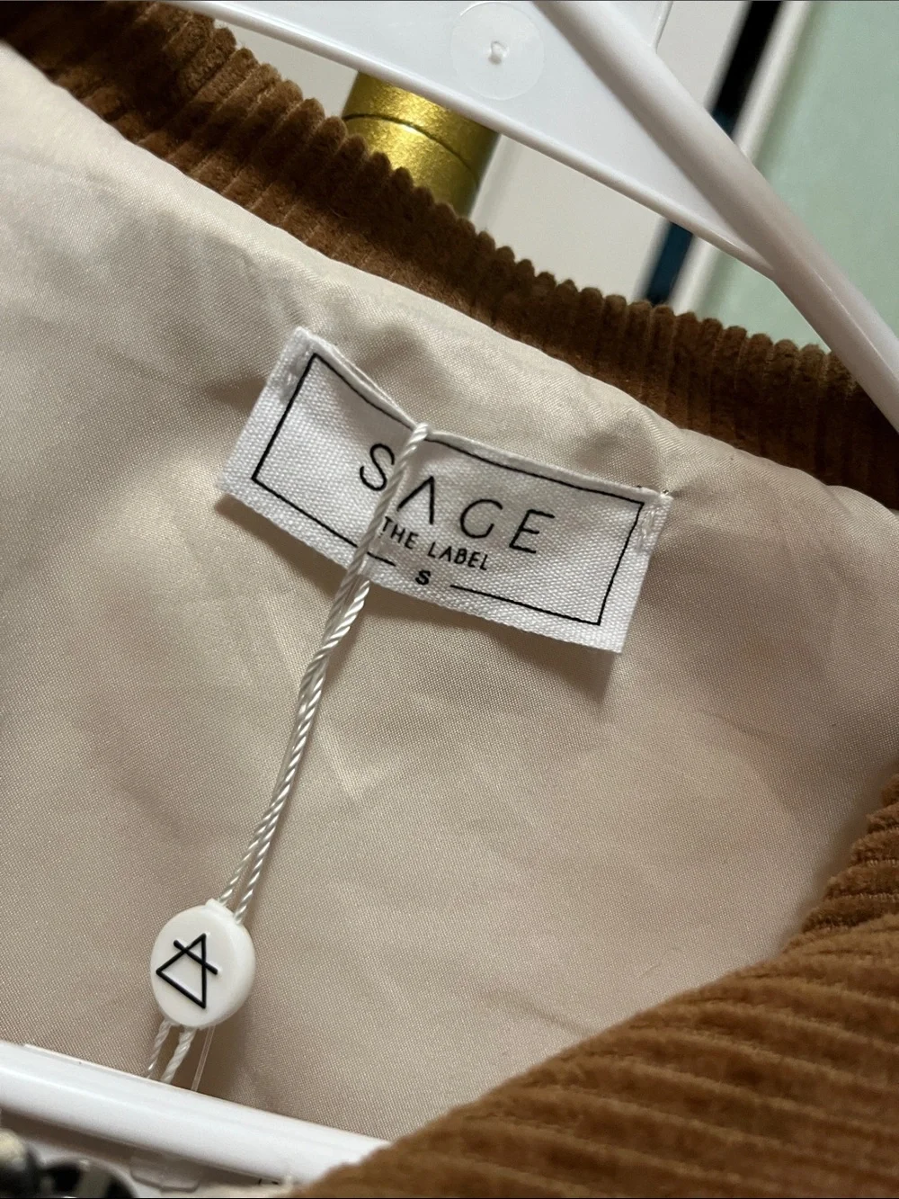 Sage The Label Cream Zip-Front Jacket w/ Brown Corduroy Collar Womens Small NWT